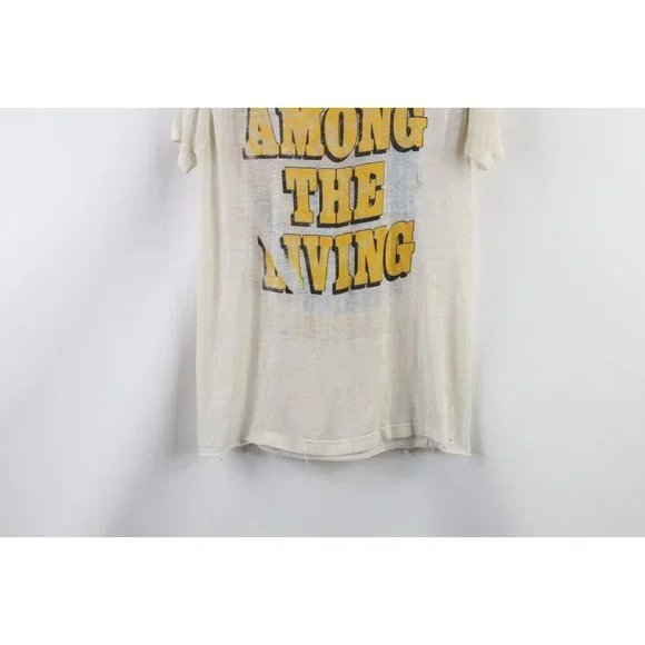 Vintage 80s SThrashed Thin Anthrax Among the Living I Am the Law Band T-Shirt